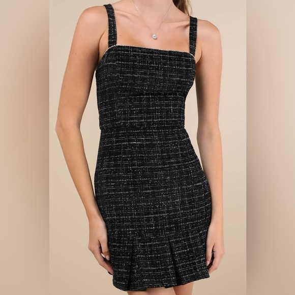 Lulus Black Tweed Rhinestone Mini Dress. Size Large. NWOT! - Picture 4 of 4